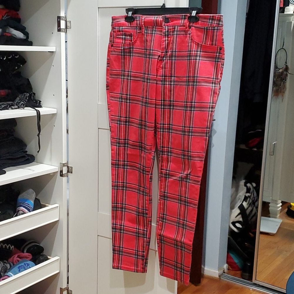 red plaid pants
